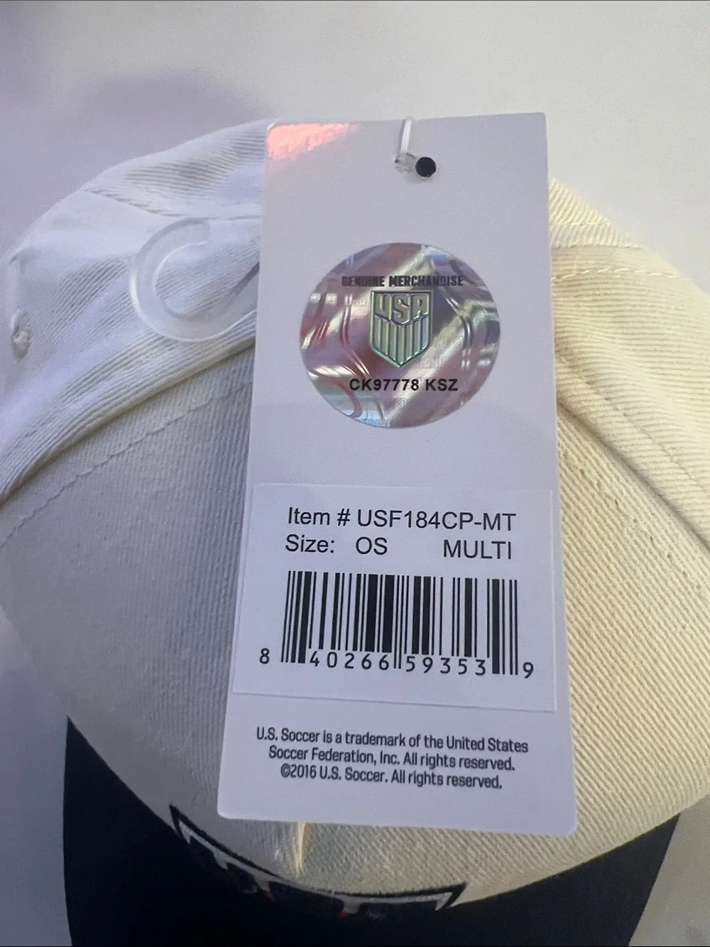 Licensed USA Soccer Baseball Cap - Embroidered Off White, Navy & Red
